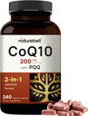NatureBell CoQ10 200mg med PQQ, 240 Veggie Kapsler; Stabil High Absorption Form - Antioxidant Support for Heart, & Energy Health - Ekstra styrke Coenzym Q10 Supplement
