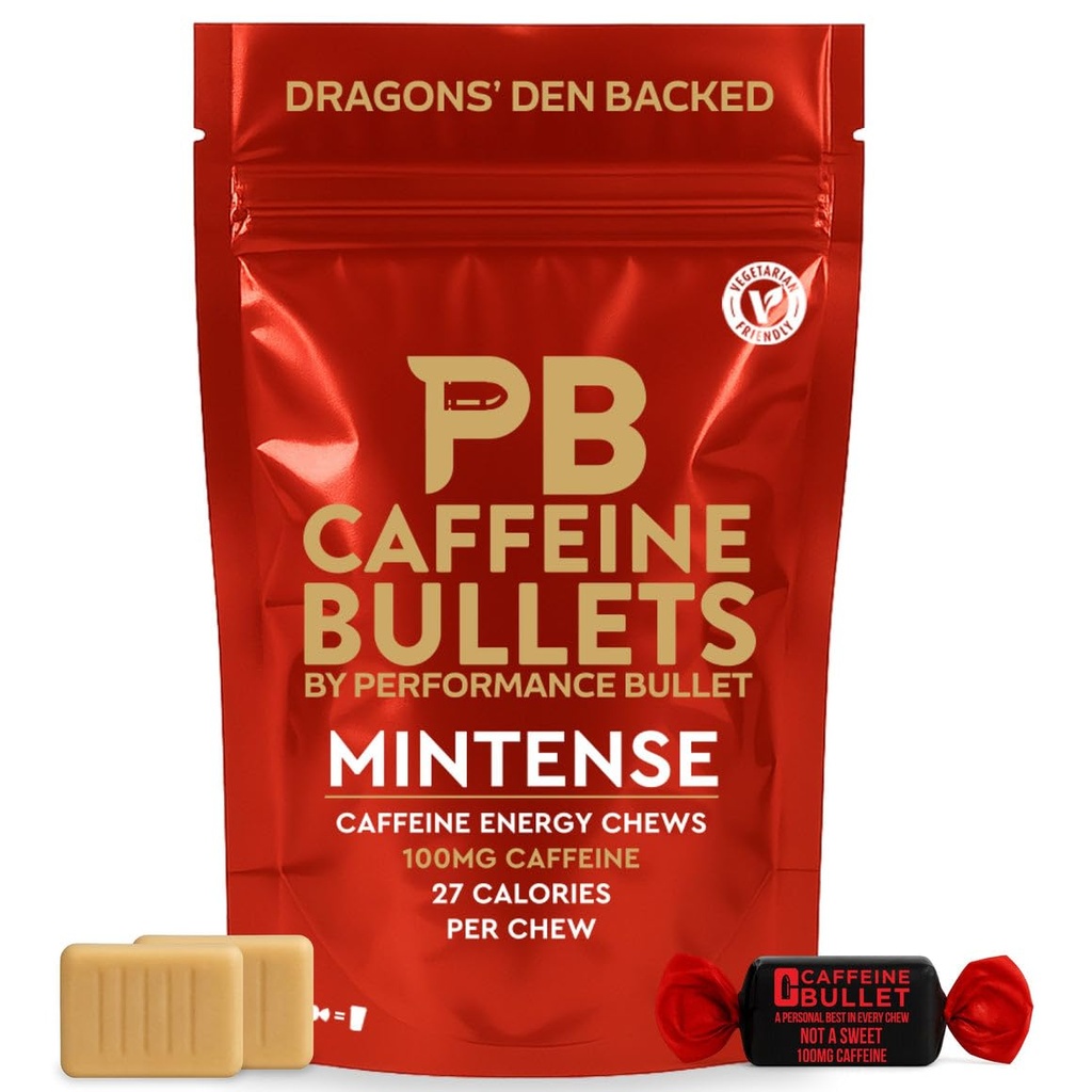 Koffein Bullet Energy Gel opgradering - Mint Chews * 16 - Hurtigere Boost end tabletter og Gum. 100mg Per Servering - Sport Science for løb, Cykling, Gaming & Pre Workout Endurance Kick.
