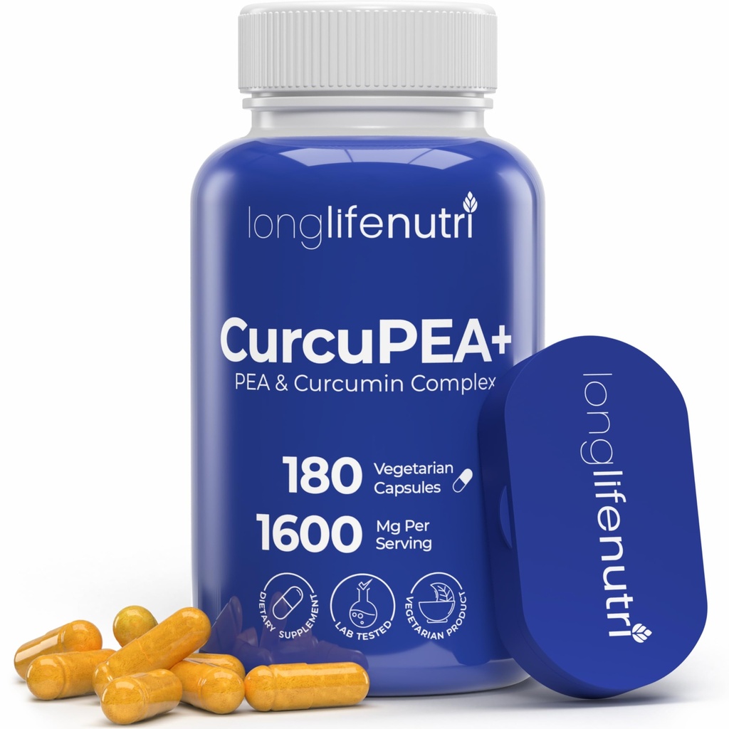 CurcuPEA+ (Palmitoylethanolamide + Turmeric Complex 600mg/1000mg) – Derived from Curcumin Longa, 180 Vegetarian Capsules, Natural Antioxidant, 3-Month Supply, GMP Certified, Vegan, Made in USA