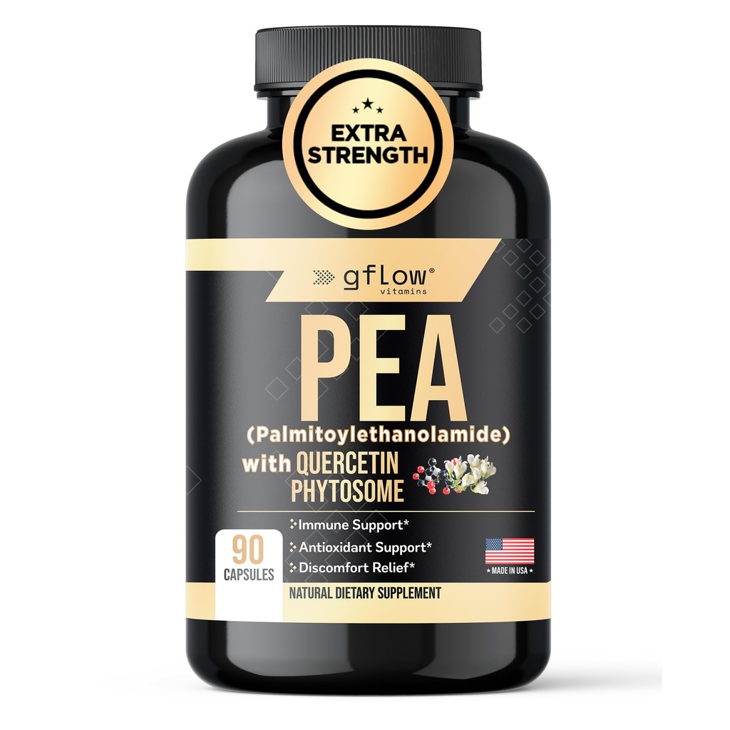 gflow vitamins Pea Supplement with Quercetin Phytosome 1,000 mg | Micronized Pea (Palmitoylethanolamide) 99% Highly Purified | Discomfort Relief Supplement in Capsules Made in The USA