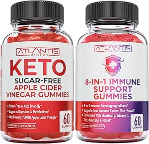 Atlantis Nutrition 8- 1- immunstøtte 60 Gummies + Sukker Free Keto Apple Cider Vincipes 60 Gummies