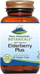 Pure Mountain Botanicals Elderberry Supplement - Vegan Kosher Kapsler med 750mg Økologisk Elderberry og 200mg Elderflower