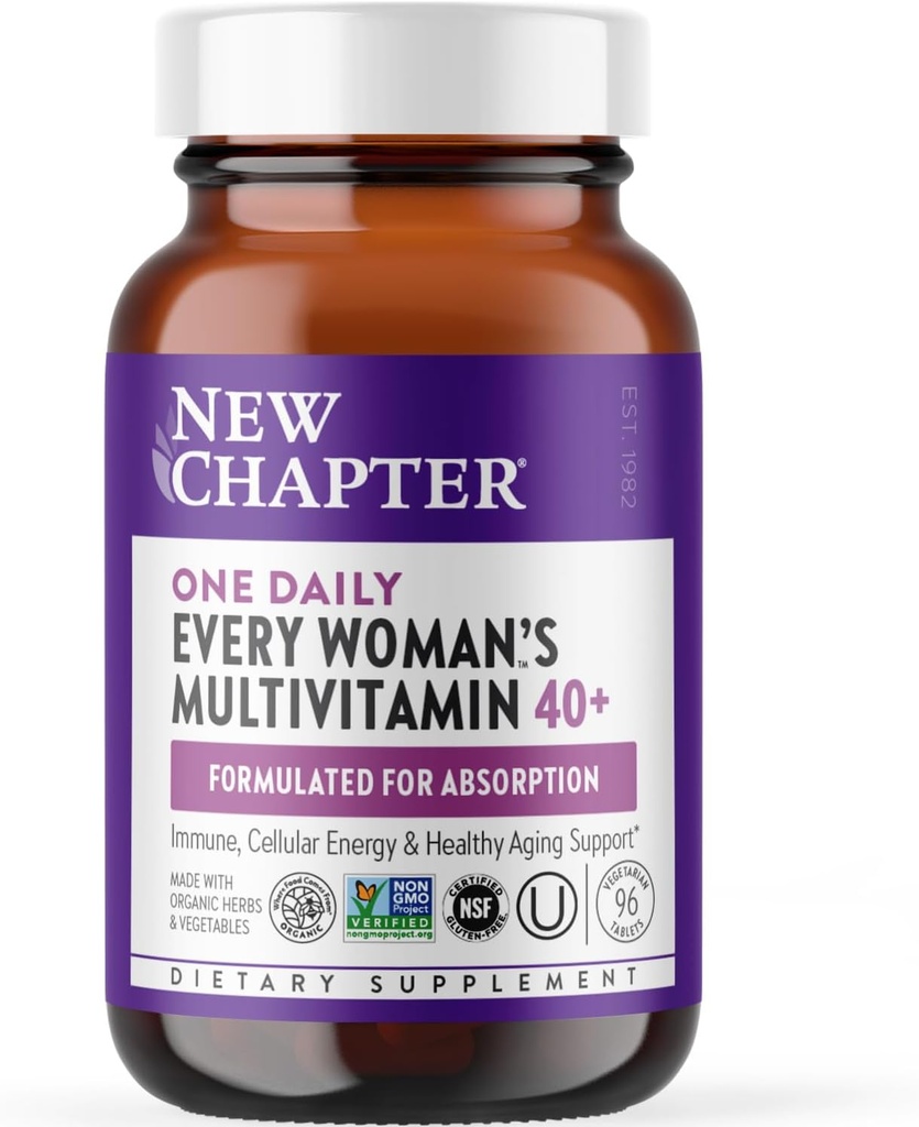 New Chapter Women's Multivitamin 40 Plus for Energy, Healthy Aging + Immune Support with 20+ Nutrients -- Every Woman's One Daily 40+, Gentle on the Stomach, 96 Count