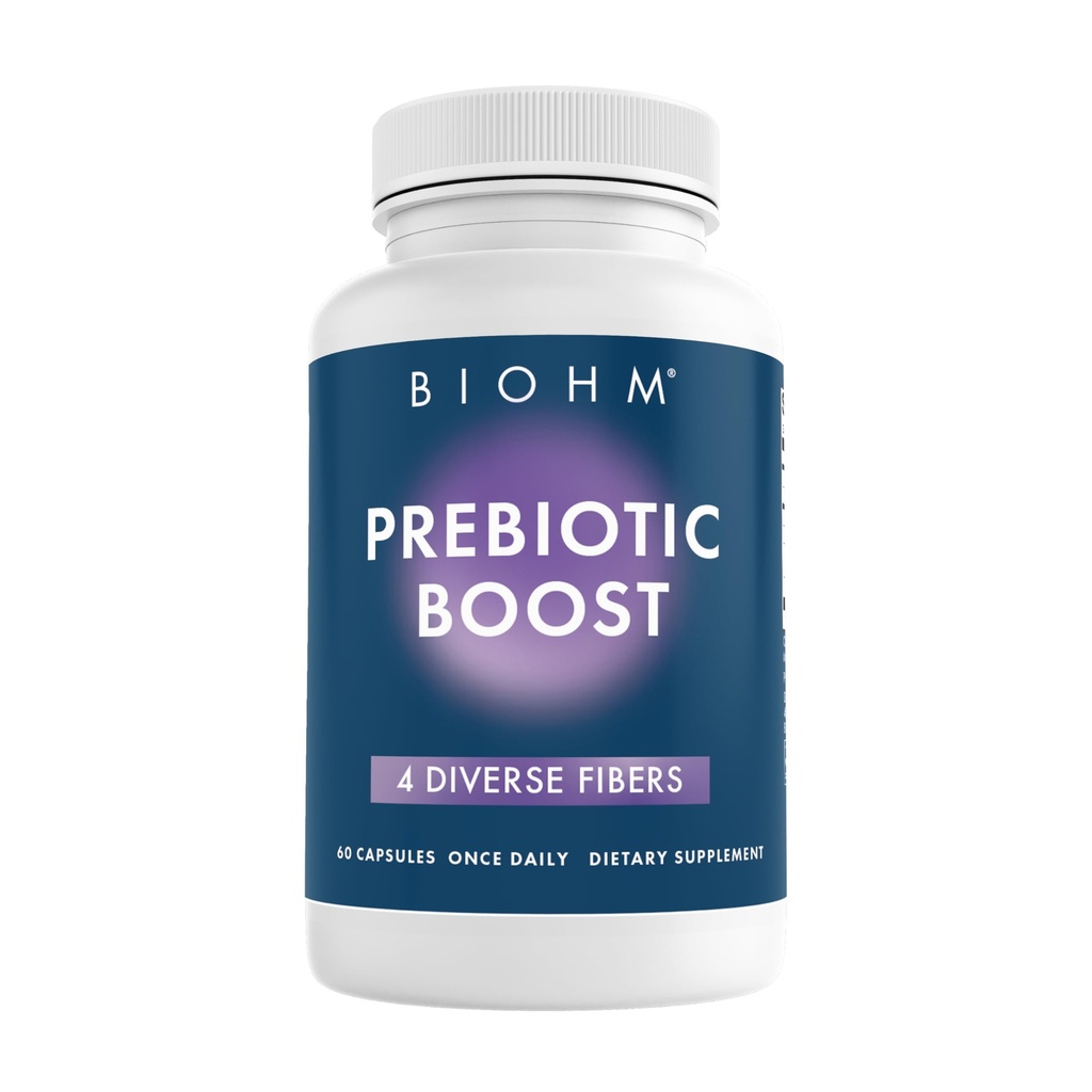 BIOHM Prebiotic Fiber Supplement (60 kapsler) 4 Diverse kostfibre til støtte Probiotiske Miljø, Hjælper Forbedre Gut Sundhed og immunsystem, Inkluderer Inulin & Apple Pectin pulver