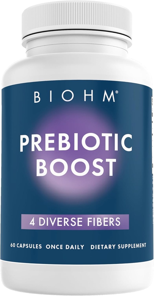 BIOHM Prebiotic Fiber Supplement (60 kapsler) 4 Diverse kostfibre til støtte Probiotiske Miljø, Hjælper Forbedre Gut Sundhed og immunsystem, Inkluderer Inulin & Apple Pectin pulver