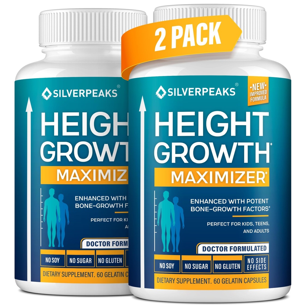 SILVERPEAKS vækstkapsler til Grow Taller - Højde vækstmaximizer med kalcium til bone styrke - Lavet i USA - Natural get taller supplement til at øge bone vækst - pakke med 2