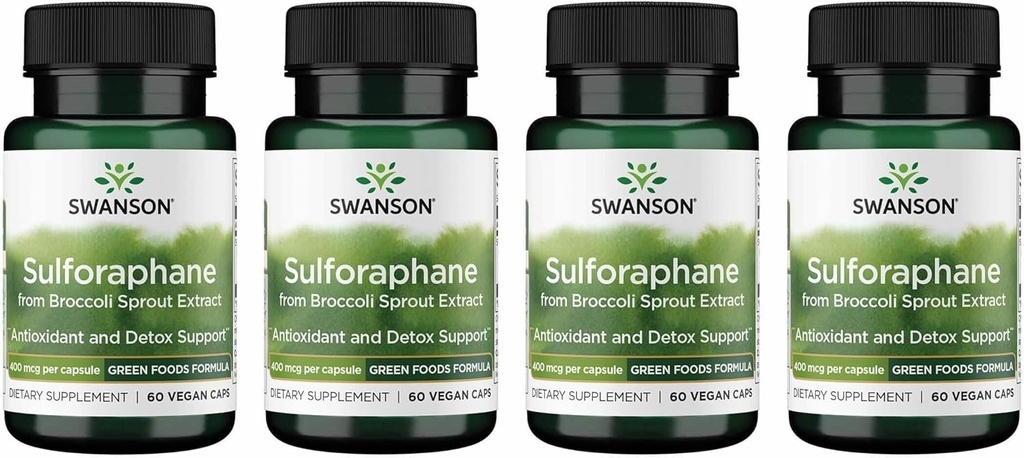 Swanson Sulforaphane - Broccoli Sprut Udtræk Support Cellular, GI Tract, og Lever sundhed - Naturligt supplement Standardiseret til 0,4% Sulforaphane - (60 Veggie Kapsler, 400mcg Hver) (4 Pack)