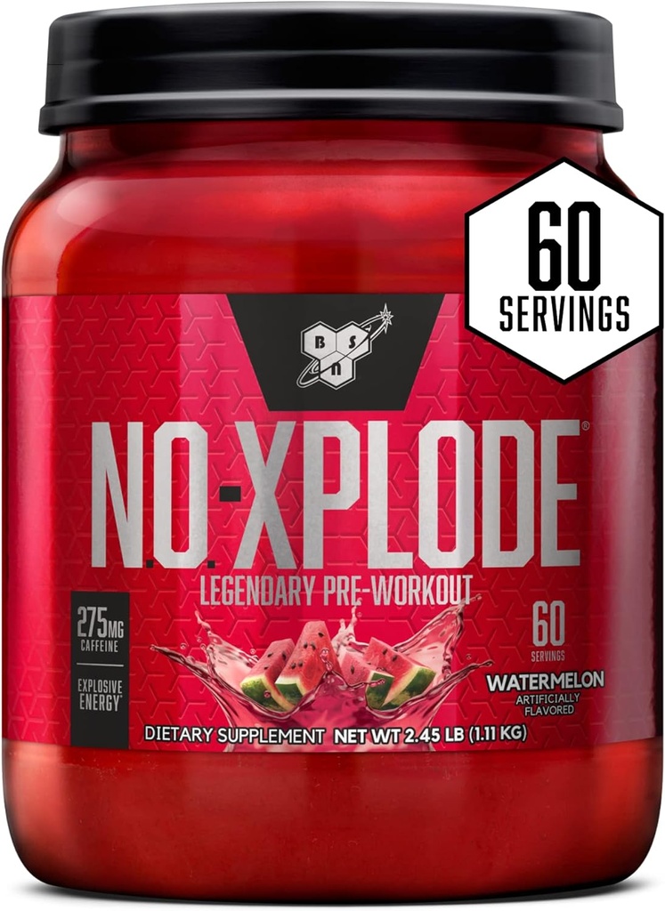 BSN N.O.-XPLODE Pre Workout Powder, Energisupplement for mænd og kvinder med Creatin og Beta- Alanine, Flavor: Watermelon, 60 Servere