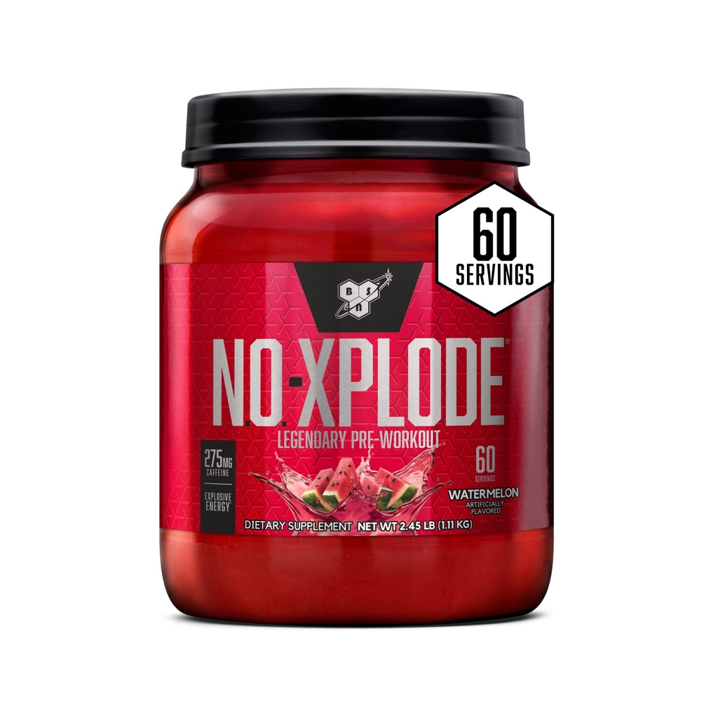 BSN N.O.-XPLODE Pre Workout Powder, Energisupplement for mænd og kvinder med Creatin og Beta- Alanine, Flavor: Watermelon, 60 Servere