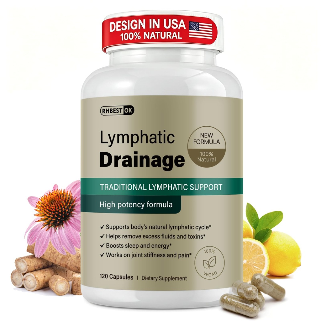 Lymphatic Drainage Supplements, Lymphatic Drainage Capsules for Immune Health & Fluid Balance – Natural Herbal with Echinacea, Dandelion & Burdock Root, Non-GMO, Vegan, Gluten Free - 120 Capsules