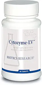 Bioteknologi forskning Cytozyme LV Neonatal Lever, understøtter sund leverfunktion og serum Albumin, fremragende kilde til B vitaminer og jern, osv, Catalase, Potent Antioxidant 60 tabletter