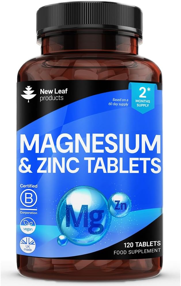 Magnesiumtilskud 500mg Magnesium- og zinktilskud - Høj Absorption Magnesiumoxid & zink - Muskelknogler og sund immunfunktion - Vegan, ikke- GMO, Glutenfri - 120 Let at synke tabletter