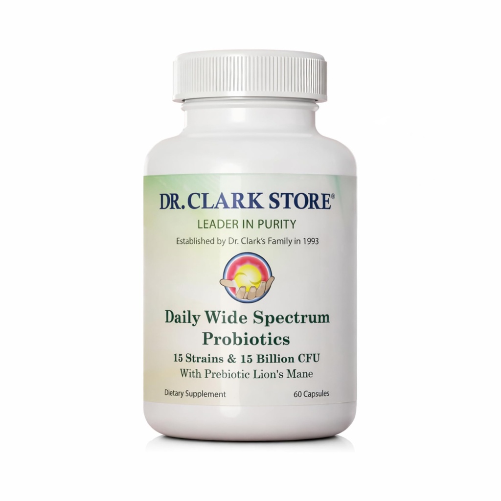 Dr Clark Store Daily Probiotics Deliver 15 Billion CFU, 60 Capsules, 30 Day Supply to Quickly Support Your Digestive System Balance, Maximize Nutrient Absorption, and Optimize Daily Gut Comfort