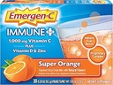 Emergen- C immun + 1000mg C-vitamin pulver, med D-vitamin, zink, antioxidanter og elektrolytter til immunitet, immuntilskud Kosttilskud, Super Orange Flavor - 30 greve / 1 måned Supply