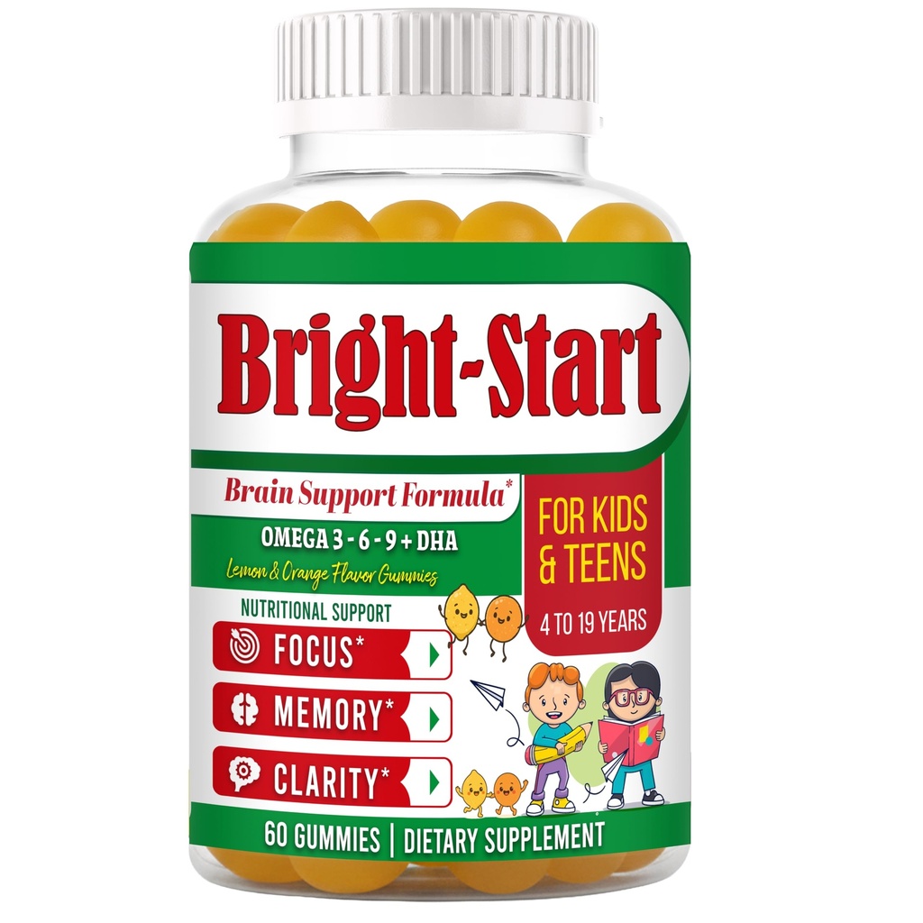 BrightStart Focus Gummies for Kids & Teens – Kids Focus and Attention Supplements with Omega 3 DHA, Brain Support Supplement for Teens, Kids Omega 3 Gummies, Daily Children’s Focus Gummy, 60 Ct