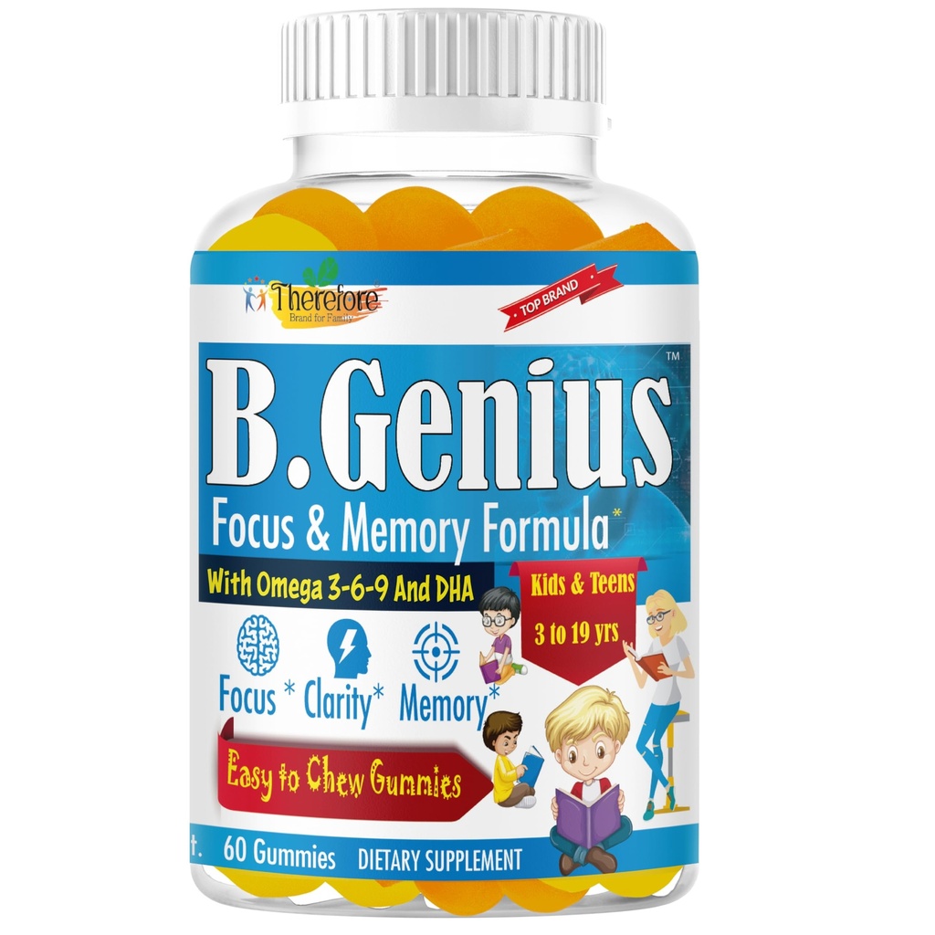 B.Genius Focus Gummies for Kids & Teens – Kids Focus and Attention Supplements – Memory & Concentration –Plant-Based Focus Supplement for Clarity, Learning & Cognitive Health-60ct