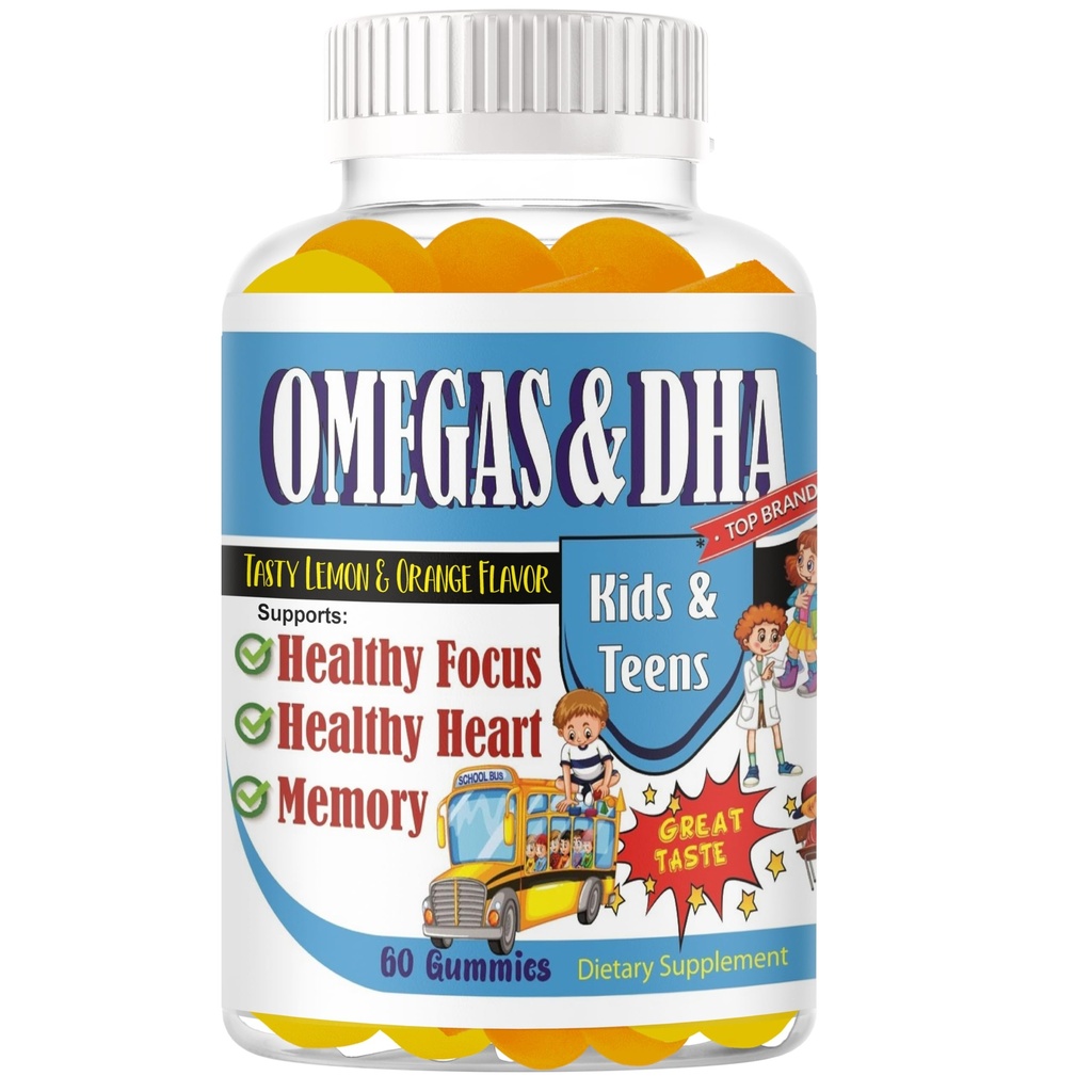 Kids Omega 3 DHA Gummies for Brain, Focus & Memory Support – Focus Gummies for Kids & Teens, Children’s Vitamins for Concentration, Attention & Daily Wellness, Non-GMO, 60 Count