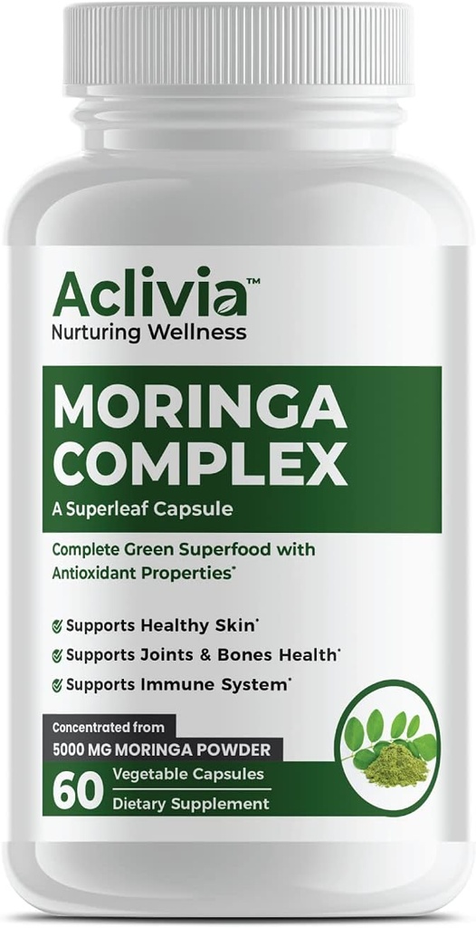 Moringa Complex - Maksimal styrke Moringa Oleifera Leaf & Seed supplement - Superfood kapsler med antioxidant egenskaber - 5000mg - 60 kapsler