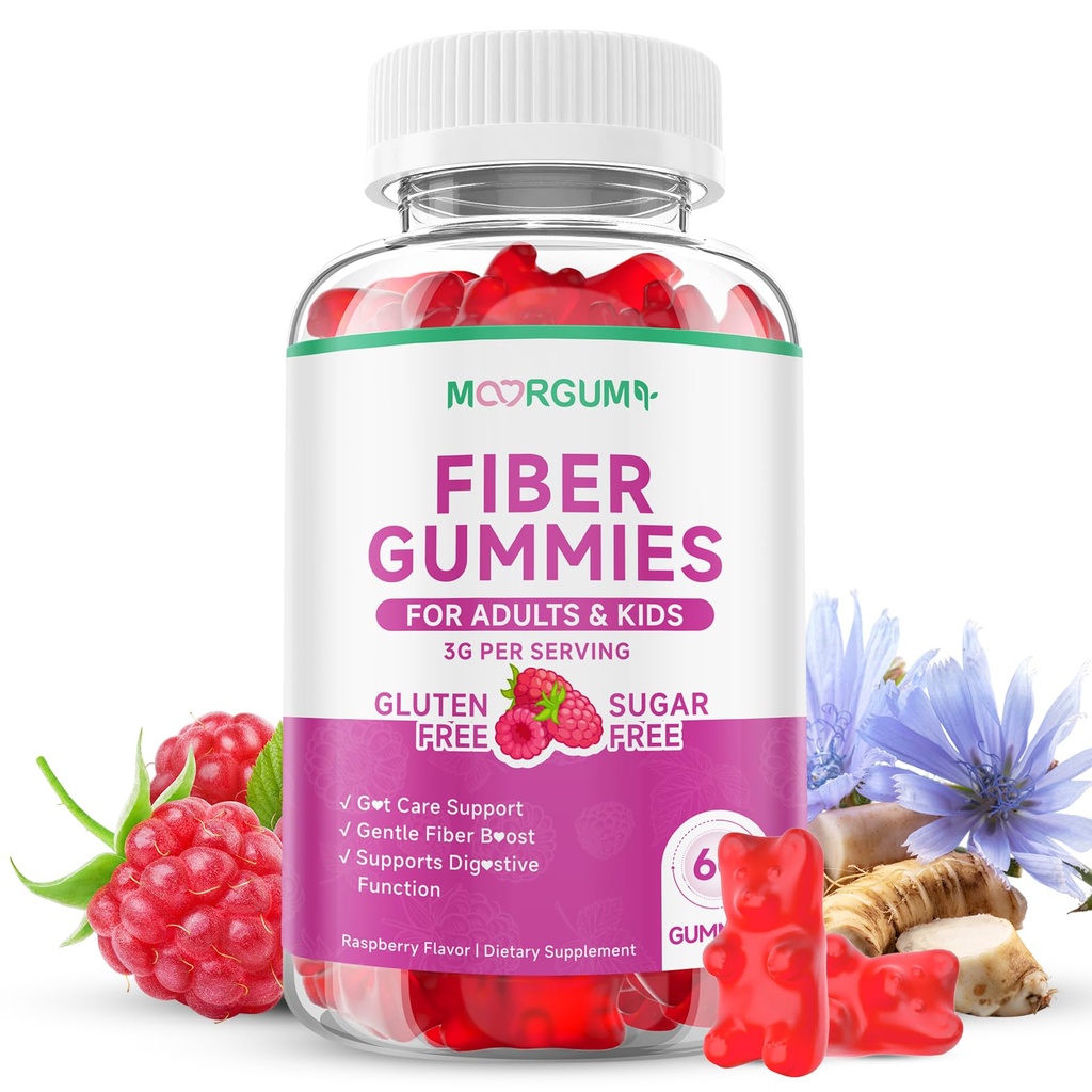 Fiber Gummies for Digestive Health & Regularity, Sugar-Free High Fiber Supplement for Adults & Kids, Soluble Dietary Fiber, Vegan Fiber Supplements for Men & Women, 60 Count
