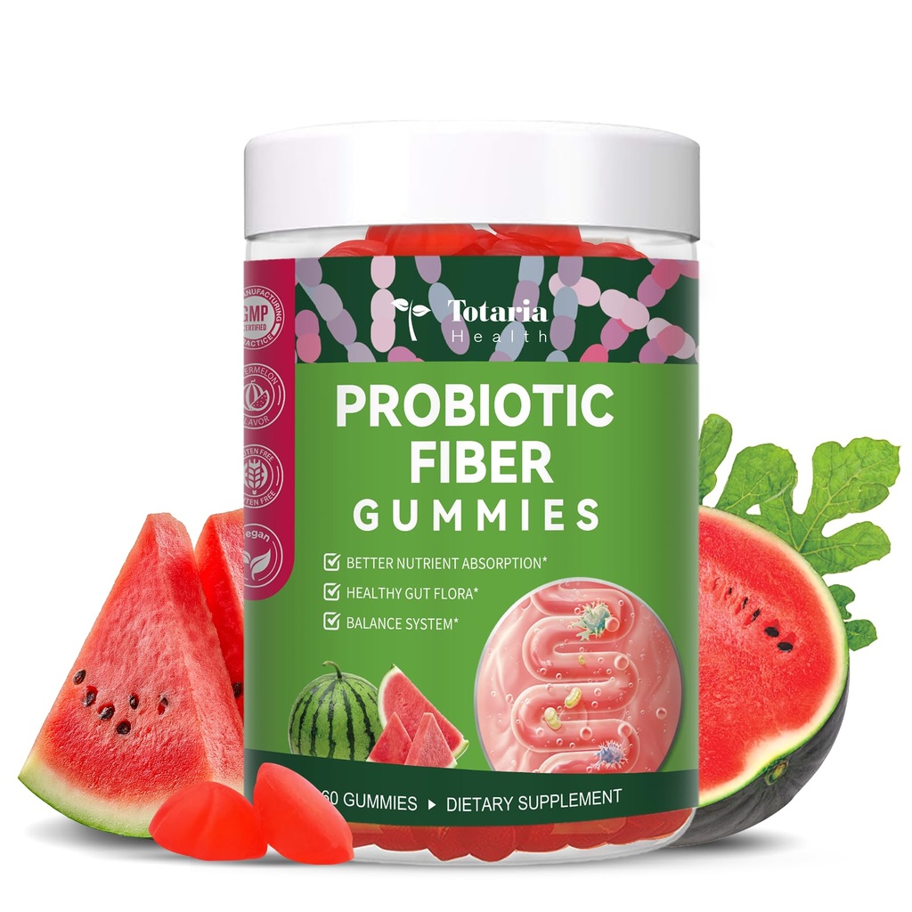 9-in-1 Probiotic Prebiotic Fiber Gummies for Adults & Teens, Sugar-free Fiber Supplement with Psyllium Husk, FOS, Inulin, ACV & 5 Billion CFU Bacillus Coagulans for Digestion & Gut, 60 Vegan Gummies