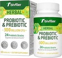 Probiotika til kvinder Men- 300 Millioner CFU, 24 Strops Probiotika + 15 Økologiske urter Prebiotika Blend, Pre og Probiotika, til fordøjelsessygdomme, immunforsvar & Gut, Diarré, Bloating, Vegan, 2 Måned Supply