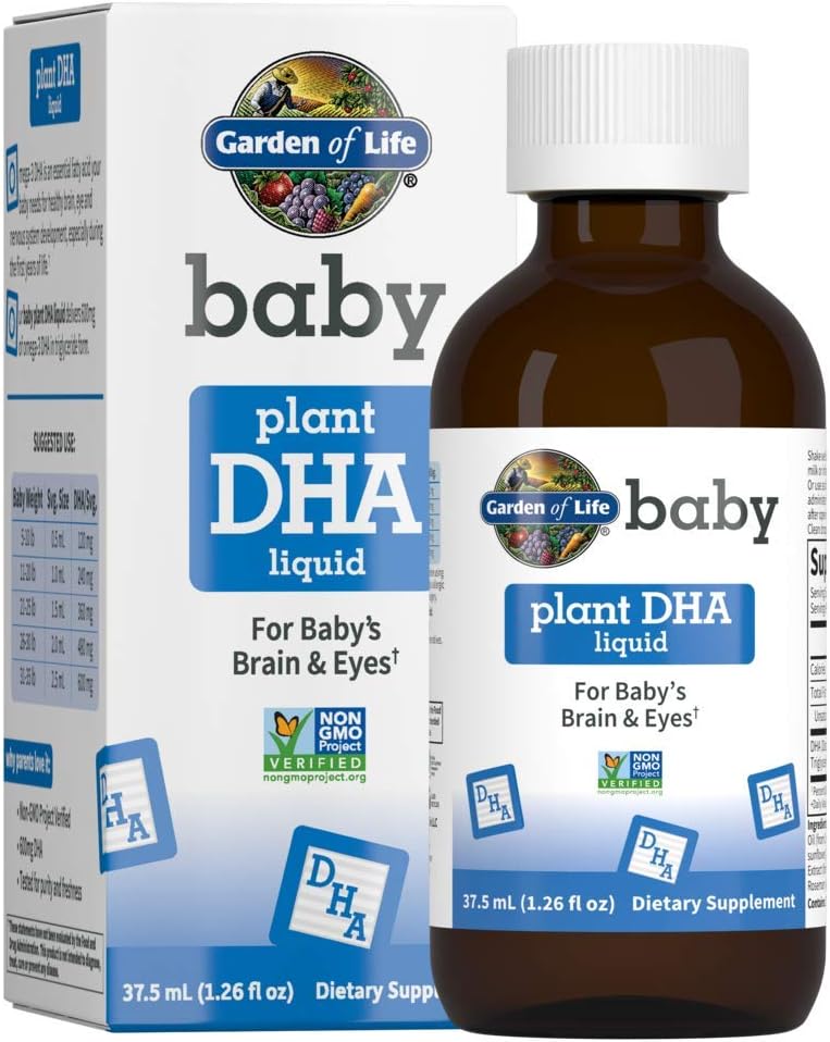 Livets have Baby DHA Drops, 600mg Omega 3 DHA Vegan for Baby 's Brain & Eyes fra Vegetarisk Friendly Plant Based Sources (No Fish Oil) for Babies & Toddlers, 37,5 ml (1,26 fl oz) Flydende
