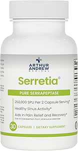Arthur Andrew Medical, Serretia, Serrapeptase Formel for muskel og Sinus Support, 30 kapsler