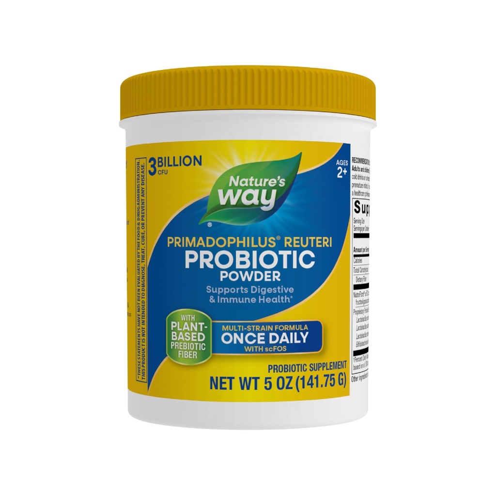 Nature's Way Primadophilus Reuteri Probiotic Powder, Supports Digestive & Immune Health*, Multi-Strain Formula, with Prebiotics, 3 Billion Live Cultures, 5 Oz (Packaging May Vary)