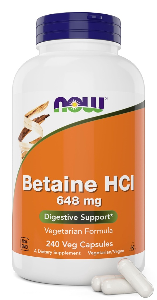 Betaine HCl 648 mg 240 Veg kapsler (pakke med 2) - fordøjelsesfremmende enzymer supplement - forbedret med pepsin protein til proteinfordøjelsesstøtte