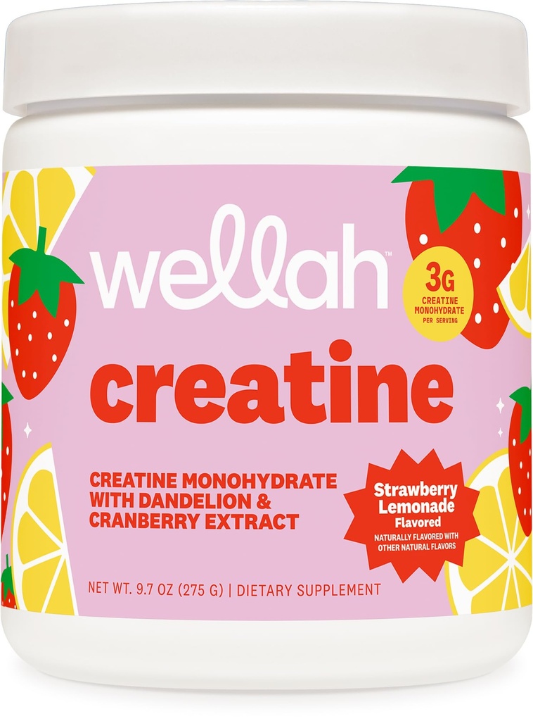 Wellah Creatin for Women (50 Servere, Strawberry Lemonade) - Creatin Monohydrat med Mælkebøtte & Tranberry Extract