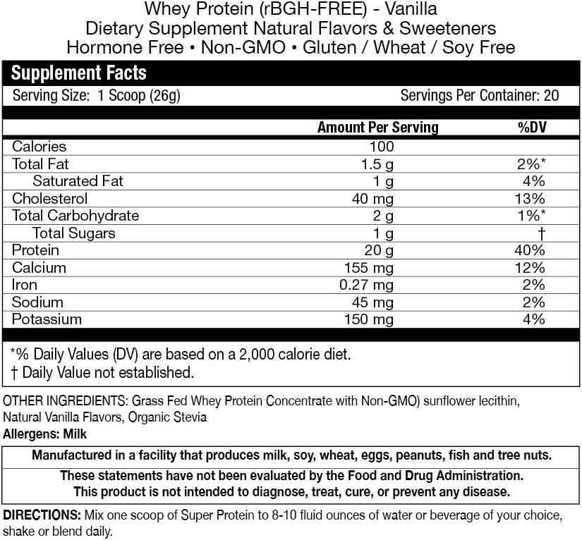 Fortifeye Super New Zealand Græs Fed Whey Protein Vanilla Flavor, 20 Servering, 1 Pack - Non- Denaturated Organic Grass Fed Whey Protein Powder for Workout, Sport Nutrition & forbedre immunsystemet