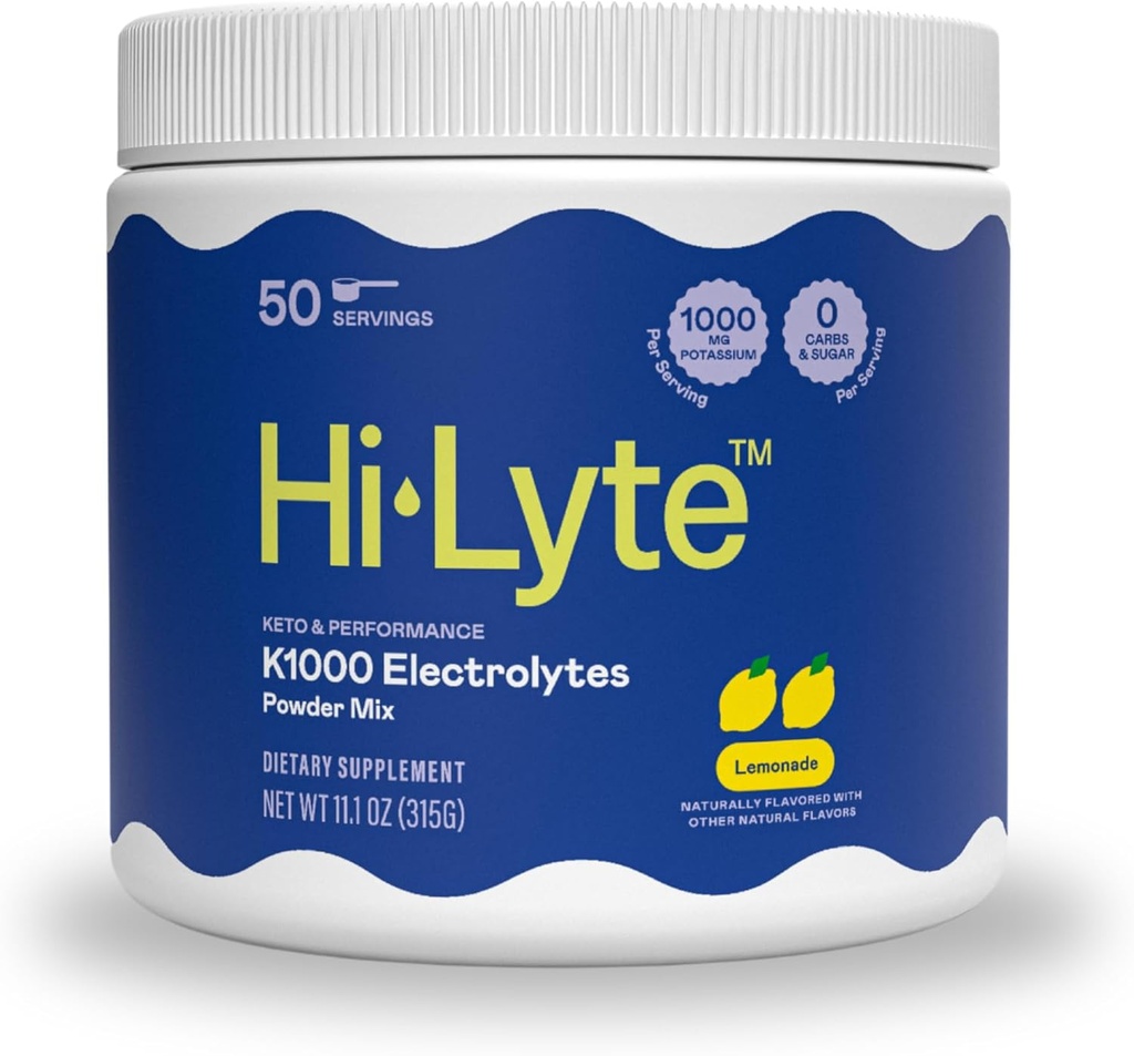 Hi- Lyte Keto K1000 Electrolyte Powder Mex124; Lemonade Mex124; Hydration Supplement Drink Mix 124; Boost Energy & Beat Leg Cramps Mex124; No Sugar, No Maltodextrin Mex124; 50 Servering