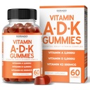 ADK Gummies Vitamin D3 K2 (60 Sugar Free Gummies) Vitamin D3 K2 10000iu / 5000iu - tillæg med D & K - 10 Vegan Supplement - Lækker Raspberry Flavor - Ikke GMO & USA Made - 60 Count