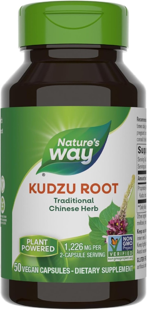 Nature 's Way Kudzu Root, 1,226 mg per 2- Capsule Serving, Non- GMO Project Verified, 50 Vegan Capsules (Packaging May Vary)