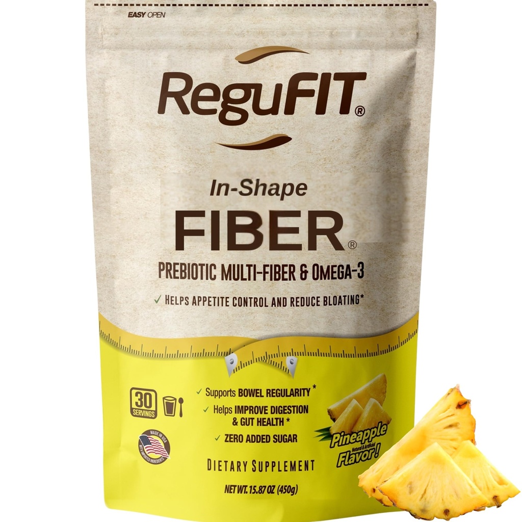Prebiotic Fiber Supplement Powder – Soluble and Insoluble Fiber with Flaxseed, Psyllium Husk, Oat Bran and Omega-3 for Digestive Health and Regularity, Natural Pineapple Flavor, 30 Servings