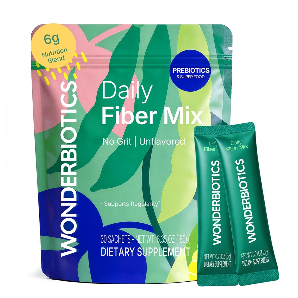 Daily Fiber Supplement Powder Packets - 5 Prebiotics & Superfood Blend for Digestion & Cravings Control, Psyllium Husk PHGG Drink Mix Stick Packs for Women & Men, Sugar Free, 30 Sachets