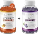 Natural BioScience Sugar Free Vitamin D3 K2 Gummies 5000 IE & Iron Gummies med C-vitamin, ekstra styrke, immunforsvar, ben sundhed, hjerte sundhed, energistøtte, 60 Gummy Vitamin
