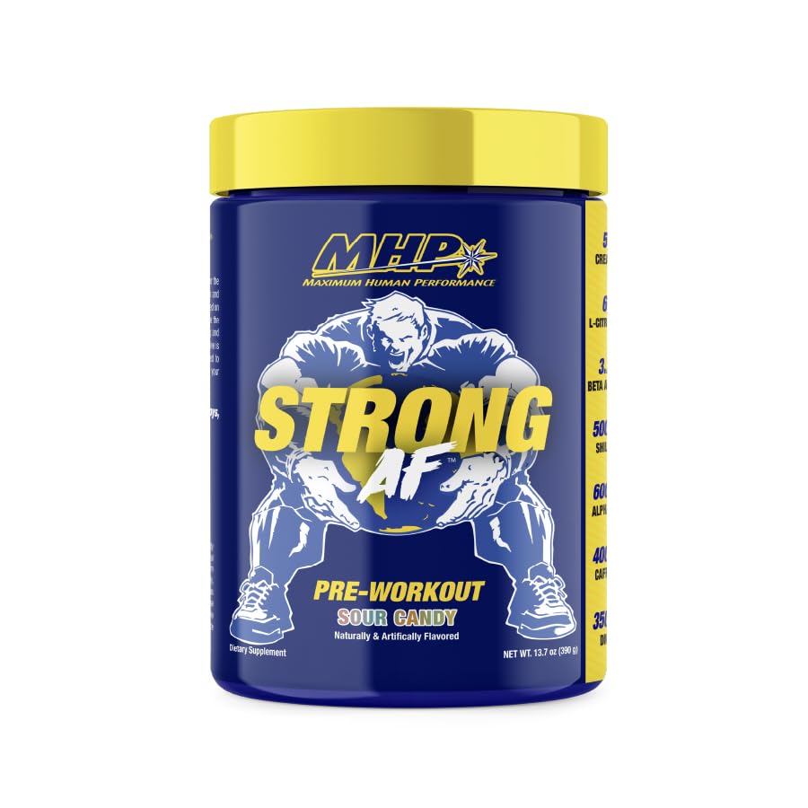 MHP Strong AF, Pre-Workout, Muscle Building, Strength, Performance, Creatine, Shilajit, Beta Alanine, Citrulline, Alpha-GPC, Sour Candy, 40 Servings