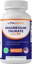 Vitamatic Magnesium Taurate 1500mg per servering - 180 Vegetariske kapsler (giver 300 mg Elemental Magnesium) - Tilføjet B6 for maksimal absorption - understøtter muskel, fælles og hjerte sundhed *