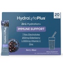 Hydralyte Electrolytes Plus Immunitet, Elderberry - Lavsukker Rapid Rehydration Powder - Let Sparkling Electrolyte Powder Pakninger med 1.000mg C-vitamin og 300 mg Elderberry (8oz Serve, 20 Greve)