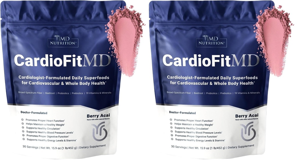 1MD Nutrition CardioFitMD - Vegan Beets Superfood Keto-Friendly - Nitric Oxide Supplement - Beet Root Powder - High Fiber Drink - 30 Days (Pack of 2)