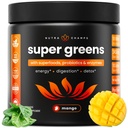 NutraChamps Super Green Powder Premium Superfood Mead124; 20 + Organic Green Veggie Whole Foods 124; Hvedegræs, Spirulina, Chlorella Mead124; Antioxidant, fordøjelsesmiddel Enzyme & Probiotiske blandinger (9.0 OZ, Mango)