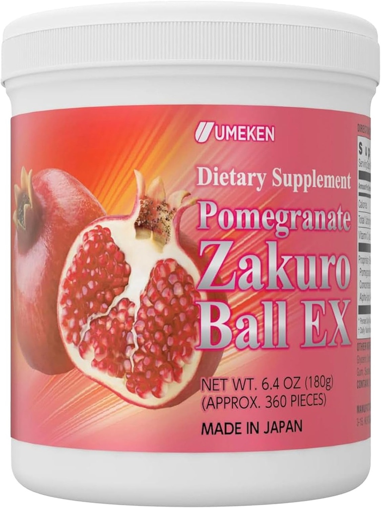 Umeken Pomegranate Balls, Chewable Supplement with Natural Vitamins, Minerals, Citric Acids & Tannins, Japanese Pomegranate Supplements for Women, 2 Month Supply, 360 Count Bottle, Pack of 1