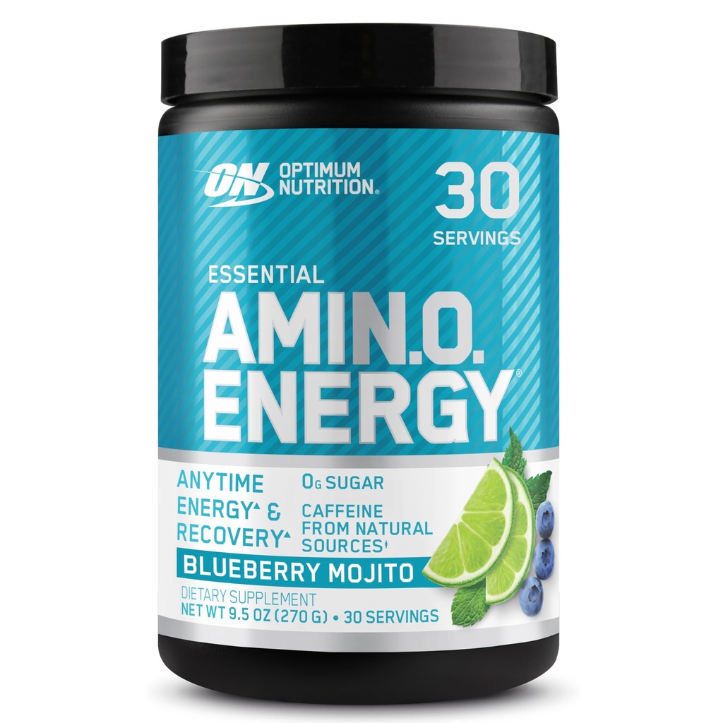Optimum Nutrition Amino Energy - Pre Workout med grøn te, BCAA, Aminosyrer, Keto Friendly, Green Coffee Extract, Energy Powder - Blåbær Mojito, 30 Servering (Packaging May Vary)