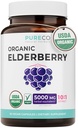Økologiske hyldebærkapsler - 10: 1 Uddrag svarende til 5,000mg friske hyldebær (Vegan) til immunstøtte, Allergi, Sinus Relief - Sambucus Nigra - Black Elderberry - 30 Caps (Ingen piller eller Gummies)