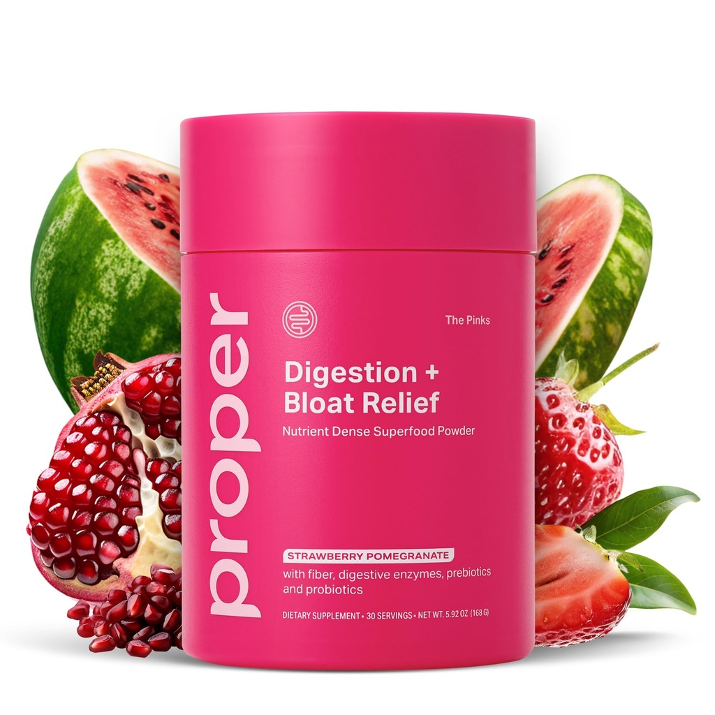 Proper, The Pinks Digestion and Bloat Relief. Drink Mix with Gut Health Probiotics, Prebiotics, Beet Root & Enzymes for Digestive Support. Bloating and Microbiome Supplement for Women and Men