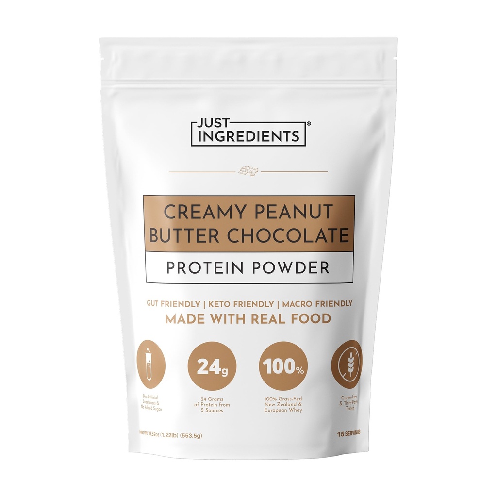Creamy Peanut Butter Chocolate Protein Powder – 15 Servings | Grass-Fed Whey, Naturally Sweetened, No Gums or Fillers | Smooth Texture, Easy to Digest, Great for Shakes, Baking & Daily Protein Support