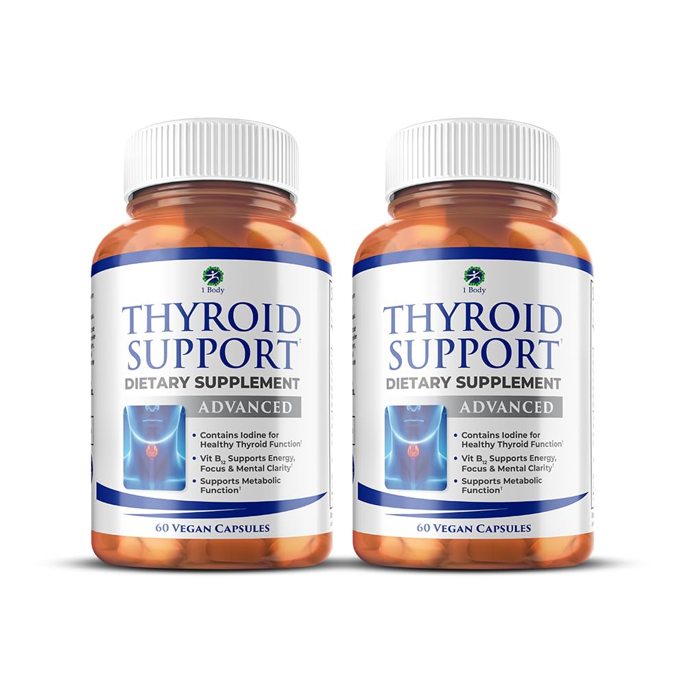 1 Body Thyroid Support, 90- Day Supply, 2 Pack med B12, Jod, Zink, Selen, Ashwagandha, Non- GMO Vegetar Formel
