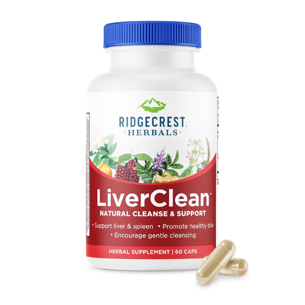 Ridgecrest Herbals LiverClean, Herbal Lever Support, Velsignet Thistle, Mælkebøtte, Detox, Rense Support, Sund Bil (60 Caps, 30 Serv)