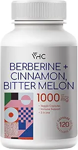 Berberine Supplement 1000mg with Ceylon Cinnamon, Bitter Melon, 3 in 1 Triple Action Formula Berberine HCL Supplements, for Immune, Cardiovascular, Gastrointestinal, 120 Veggie Capsules, Made in USA